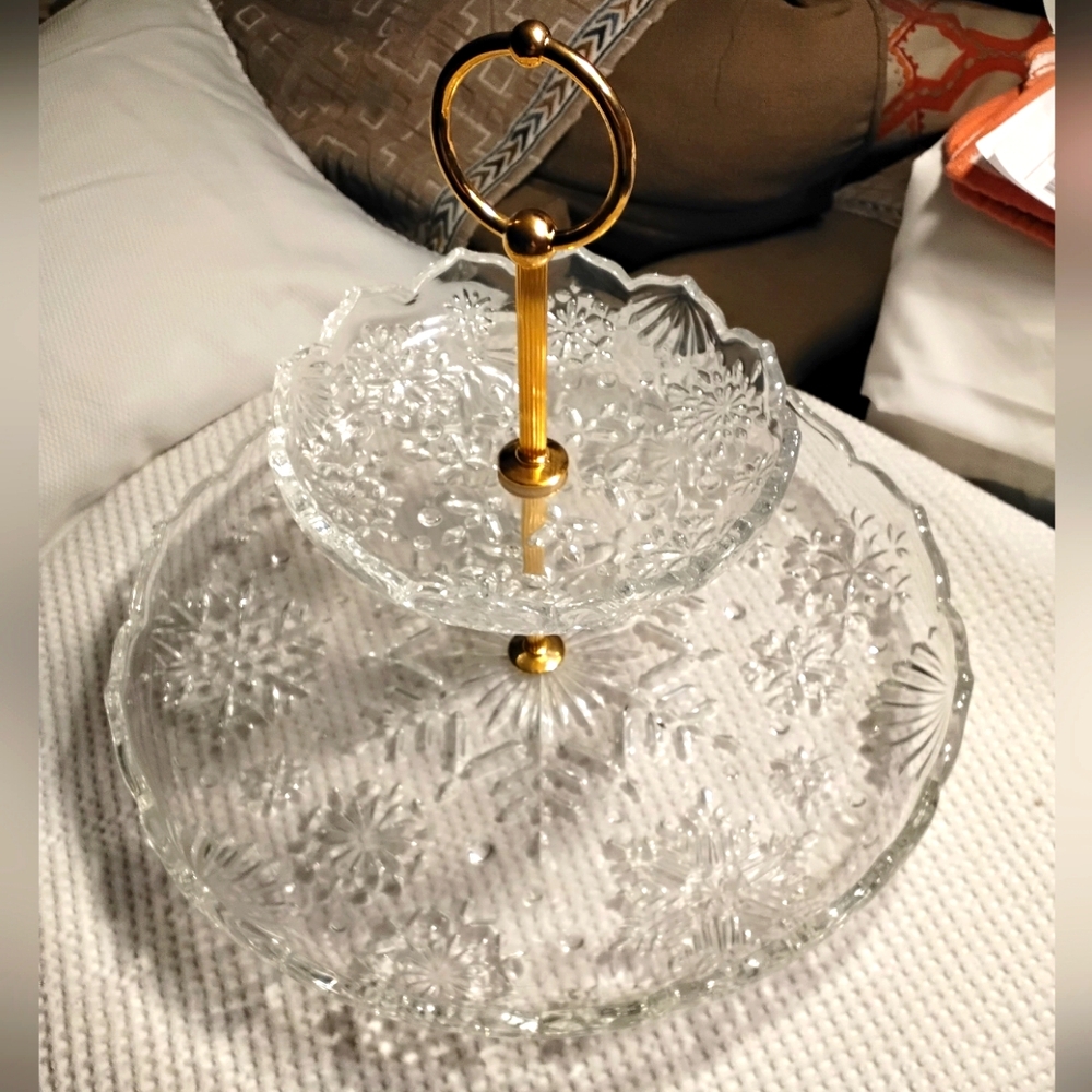 ❄️Vintage German Walther Glass Sweets Cake Tray Snowflake Pattern